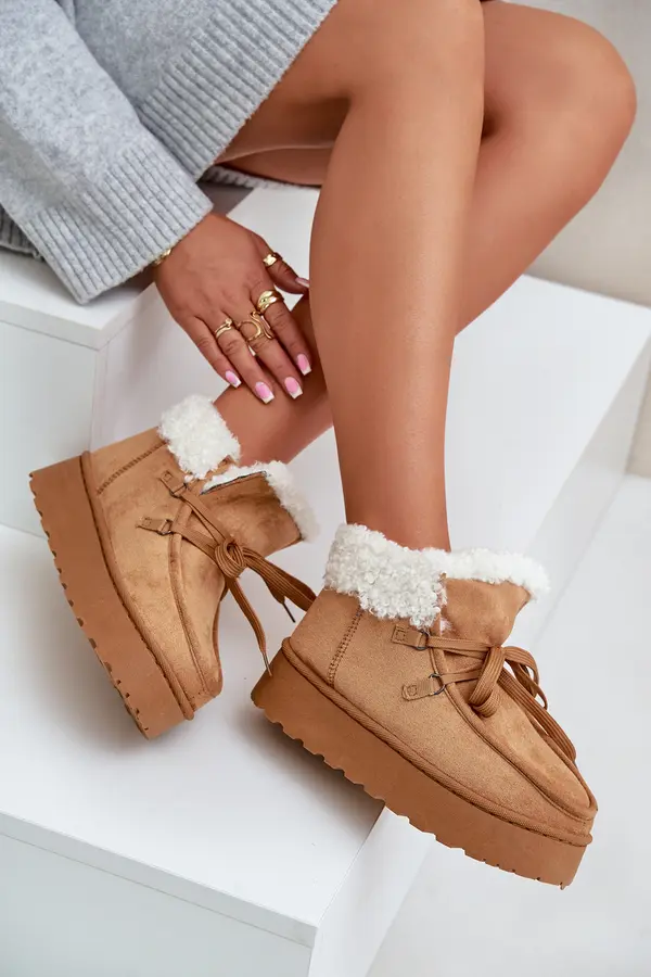 Boto FR1 Womens Snow Boots On Platform With Fur Type Branek Camel Ciabellae