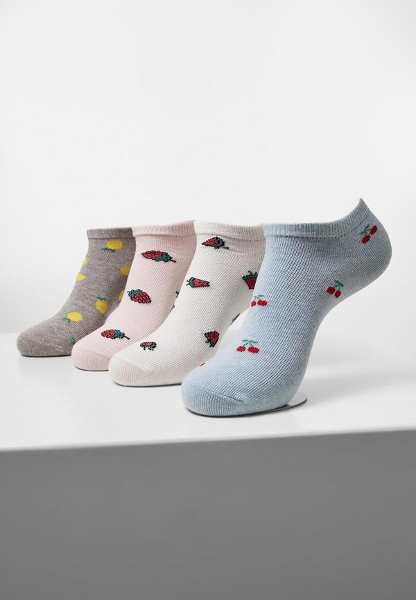 Urban Classics Accessoires Fruit Invisible Socks Made of Recycled Yarn 4 Pack Grey+Cream+Light Blue+Pink