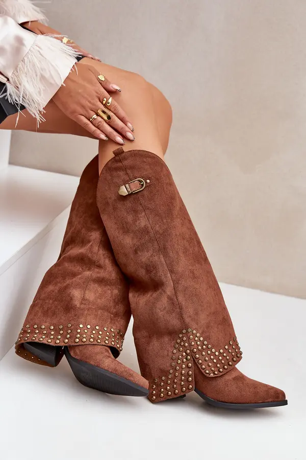 Boto FS1 Knee Boots With Rolled Shaft On Heel Brown Iveliri