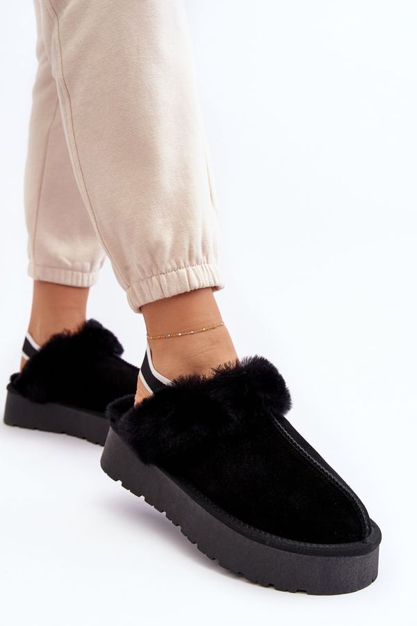 FS1 FS1 Leather Suede Slippers Women On Platform With Fur Black Sophienne