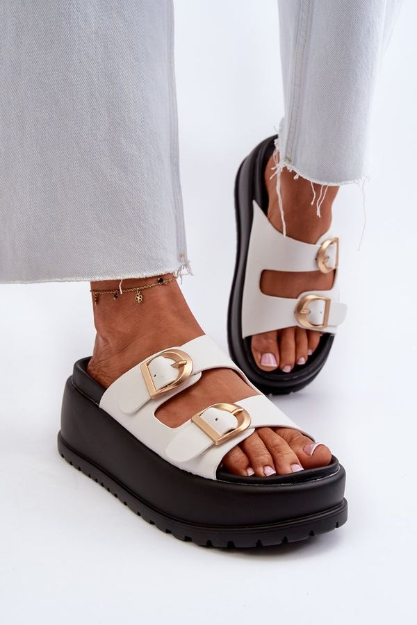 FS1 FS1 Women's Slides on Chunky Platform White Mililena