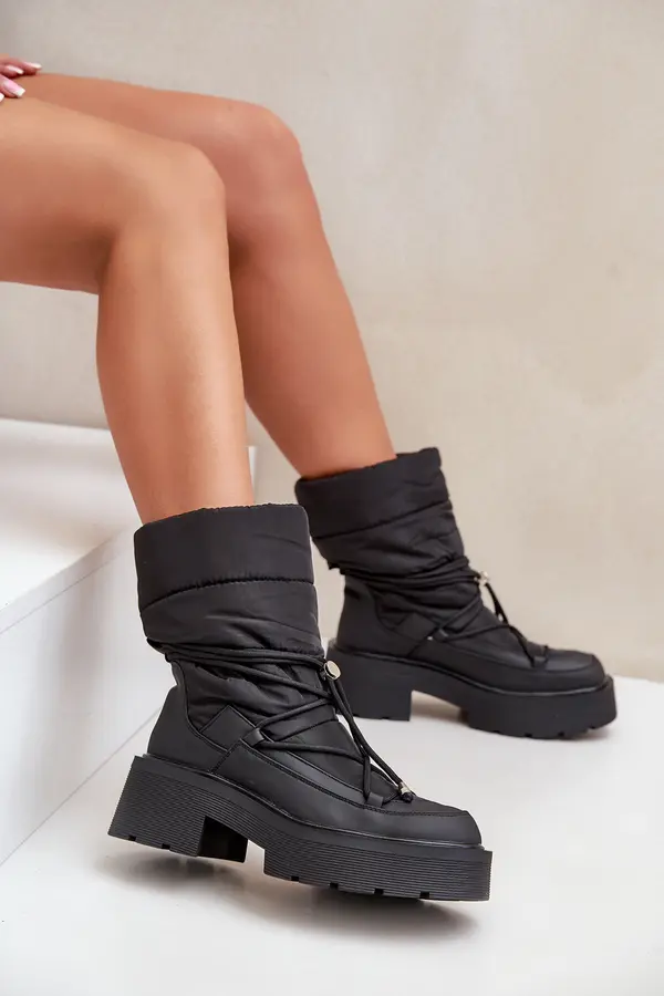 Boto FS1 Women's Snow Boots On Platform And Flat Heel Black Seandriel