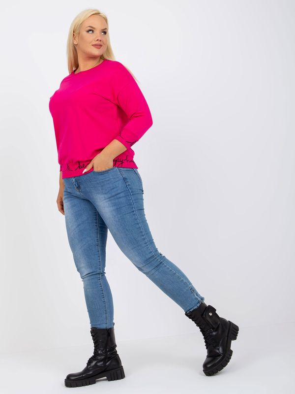 Fashionhunters Fuchsia and black monochrome plus size sweatshirt with Charliza lettering