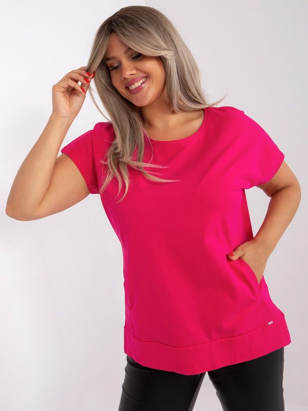 Fashionhunters Fuchsia blouse size plus with short sleeves