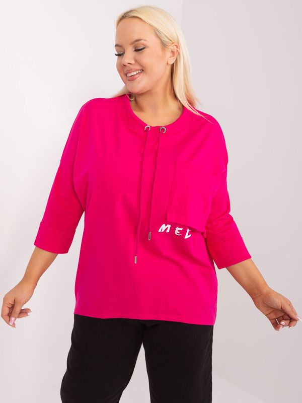 Fashionhunters Fuchsia casual plus size blouse with lettering