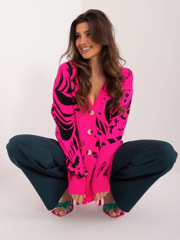 Fashionhunters Fuchsia long cardigan with print