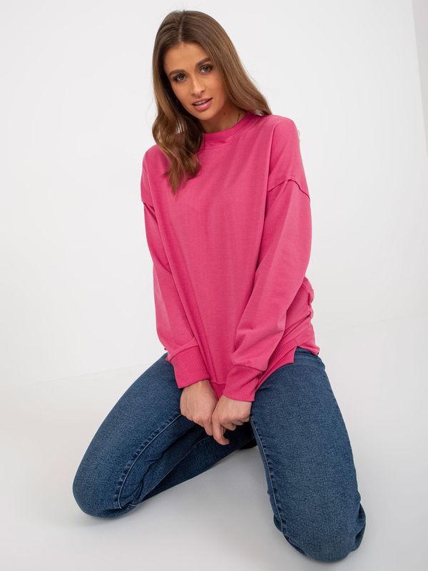 Fashionhunters Fuchsia Loose Hoodless Hoodie with Round Neckline