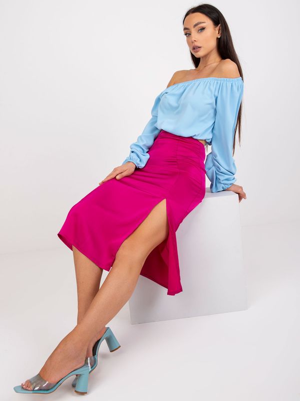 Fashionhunters Fuchsia midi skirt from imitation satin with slit RUE PARIS