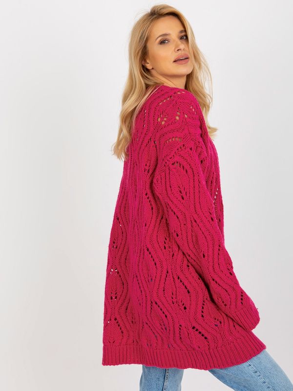 Fashionhunters Fuchsia openwork cardigan with the addition of wool