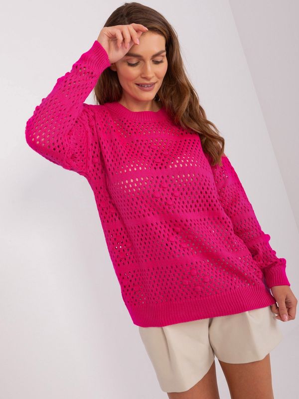 Fashionhunters Fuchsia openwork summer sweater with long sleeves