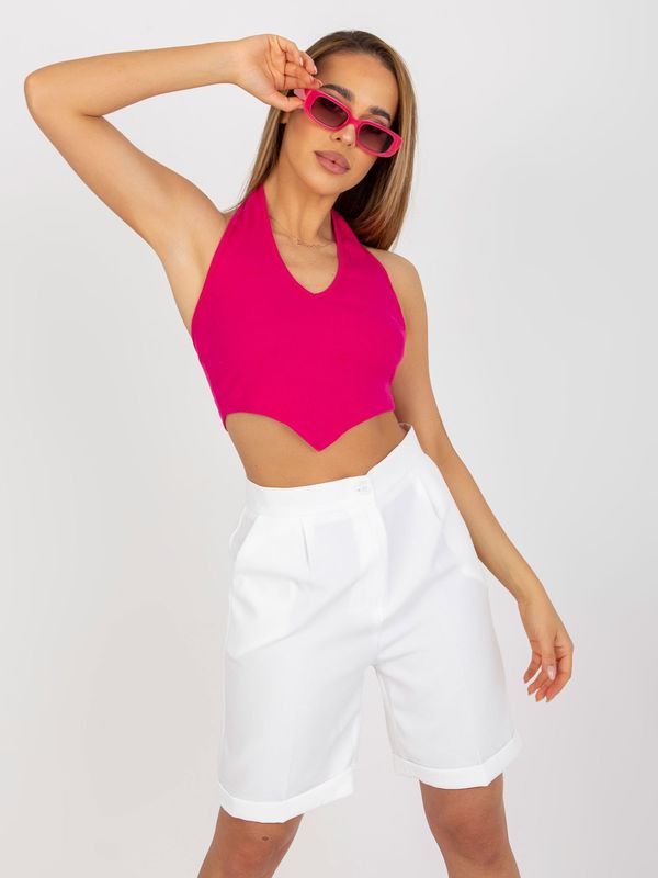 Fashionhunters Fuchsia Ribbed Basic Crop Top RUE PARIS