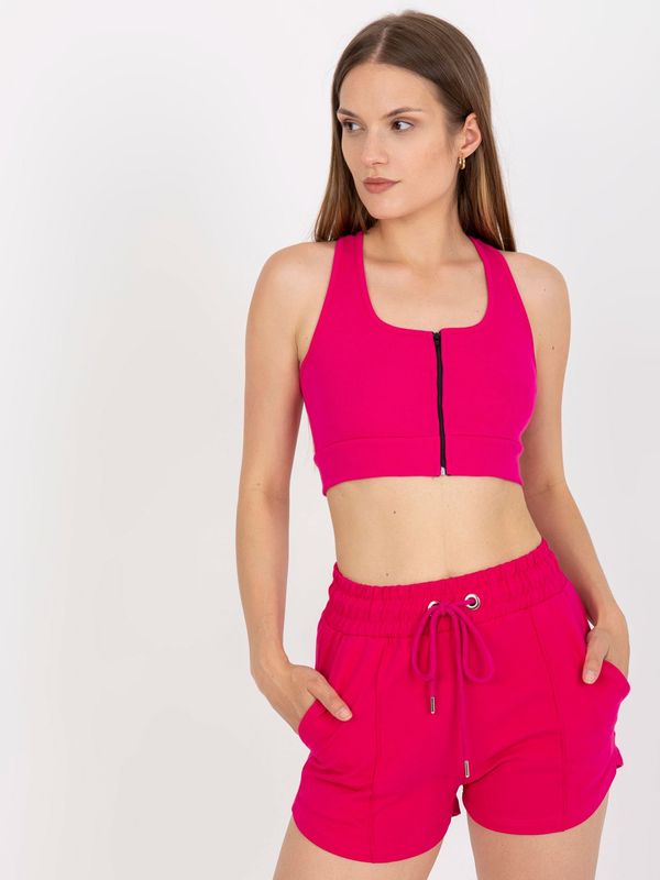 Fashionhunters Fuchsia ribbed basic crop top with RUE PARIS closure