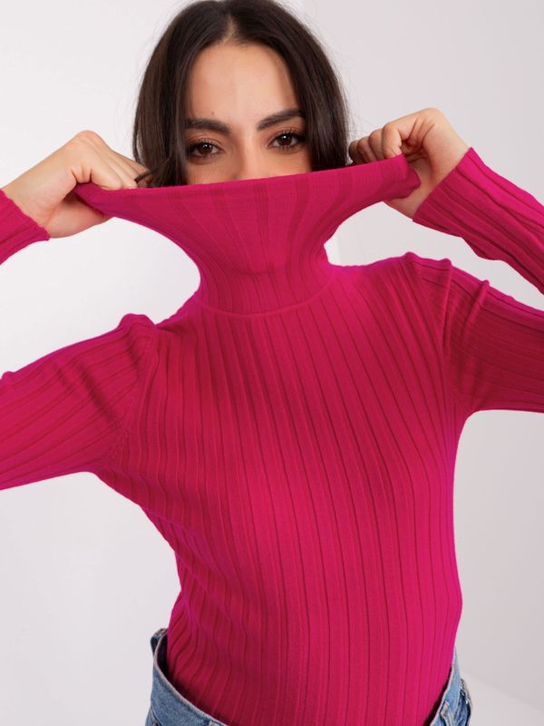 Fashionhunters Fuchsia ribbed turtleneck sweater