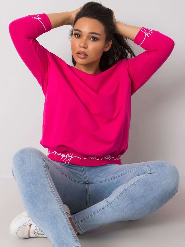 Fashionhunters Fuchsia sweatshirt with inscriptions on cuffs