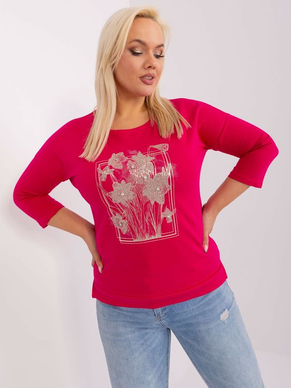 Fashionhunters Fuchsia women's blouse plus size with print