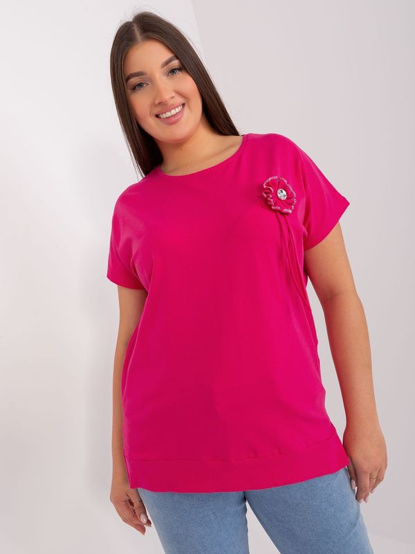 Fashionhunters Fuchsia Women's Blouse Plus Size with Short Sleeves