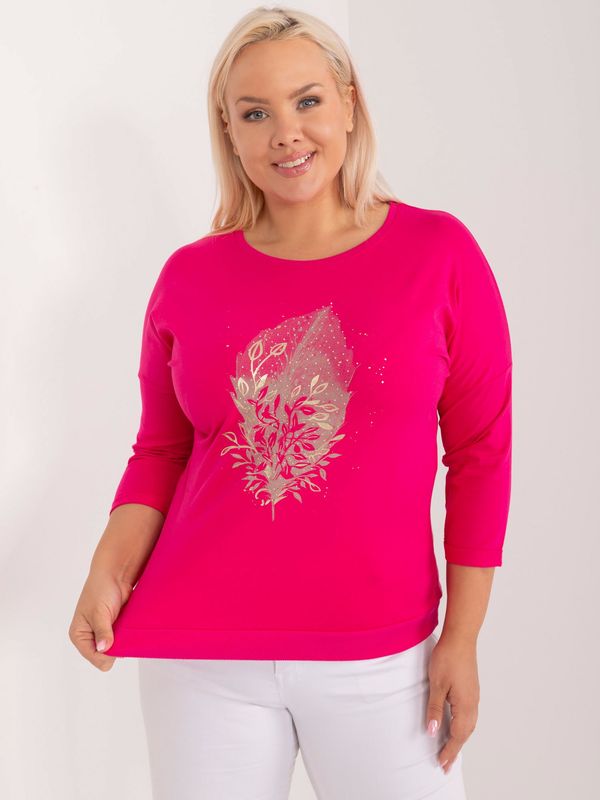 Fashionhunters Fuchsia women's plus-size blouse with appliqué