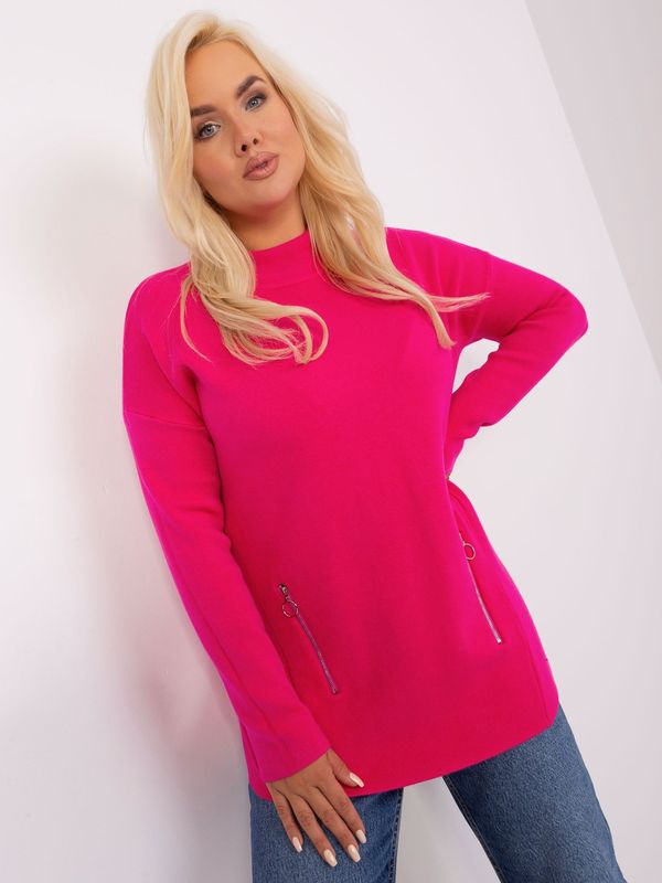 Fashionhunters Fuchsia women's sweater plus size with zippers