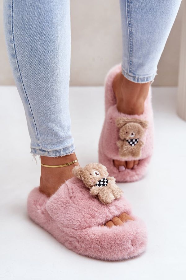 PS1 Futrzane Women's slippers with teddy bear pink Romania