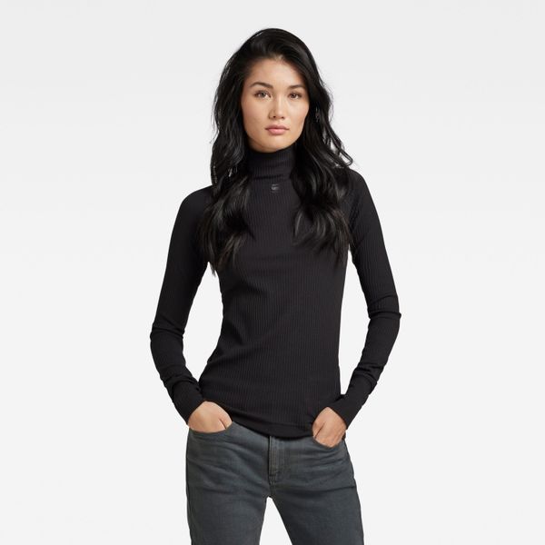 G Star G-STAR Top - Rib mock slim l\s wmn black