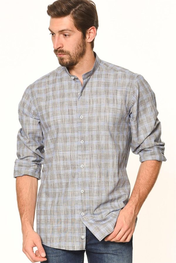 dewberry G618 DEWBERRY LINEN SHIRT-BLUE-BLACK