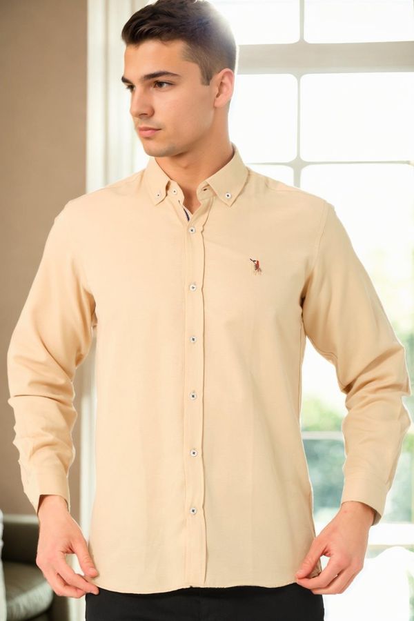 dewberry G674 DEWBERRY MEN'S SHIRT-BEIGE-3