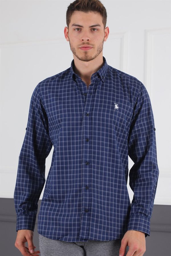 dewberry G720 DEWBERRY MEN'S SHIRT-NAVY BLUE - WHITE