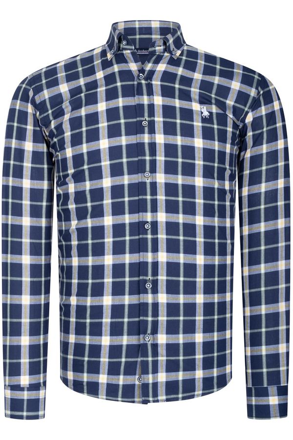 dewberry G742 DEWBERRY MEN'S SHIRT-STRIPED NAVY BLUE-YELLOW