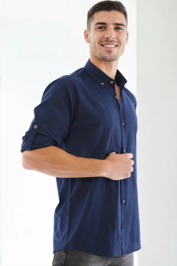 dewberry G921 DEWBERRY MEN'S SHIRT-NAVY BLUE