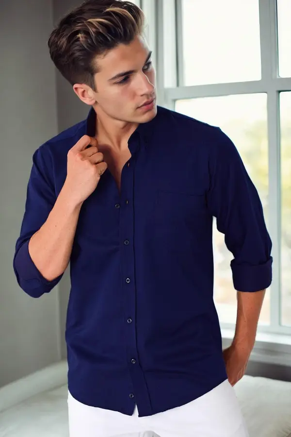 dewberry G976 DEWBERRY MEN'S SHIRT-NAVY BLUE