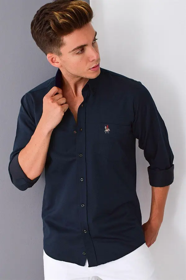 dewberry G985 DEWBERRY MEN'S SHIRT-NAVY BLUE