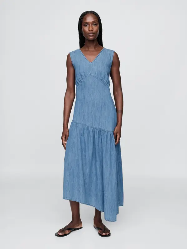 GAP GAP Asymmetric denim midi dress - Women's