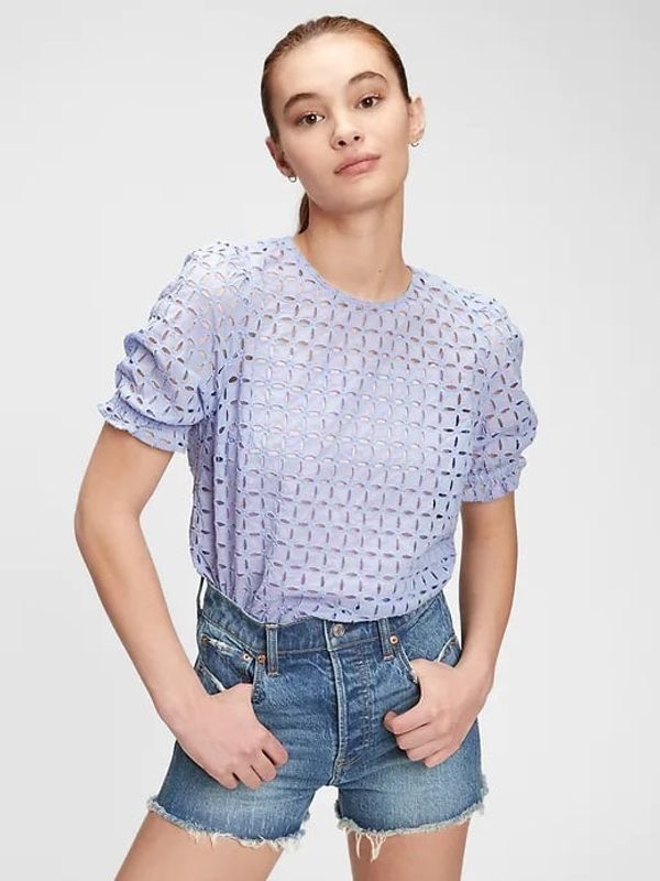 GAP GAP Top eyelet puff sleeve - Women's