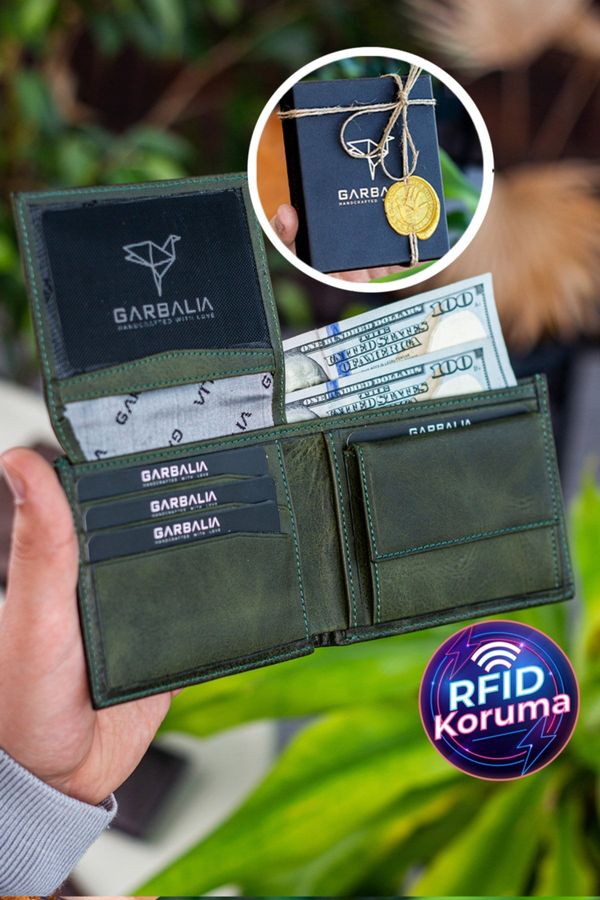 Garbalia Garbalia Jackson Genuine Leather Crazy Green Wallet with Coin Eyes, Rfid Blocke