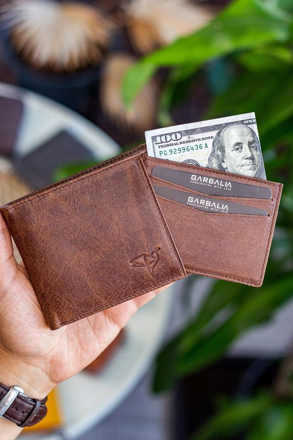 Garbalia Garbalia Kangaroo Genuine Leather Rfid Blocker Crazy Brown Brown Wallet Card Holder
