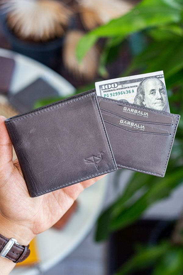 Garbalia Garbalia Kangaroo Genuine Leather Rfid Blocker Crazy Gray Wallet Card Holder