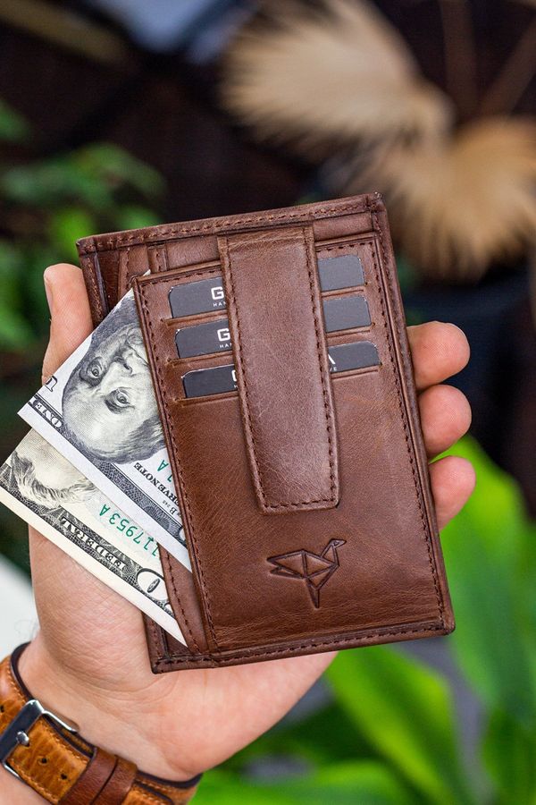 Garbalia Garbalia Nevada Crazy Leather Brown Unisex Card Holder Wallet with Coin Compartment
