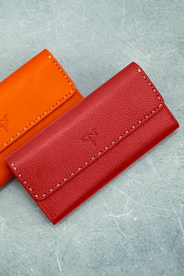 Garbalia Garbalia Paris Genuine Leather Saddlery Stitched Women's Portfolio Wallet with Phone Compartment and Dried Rosehip.