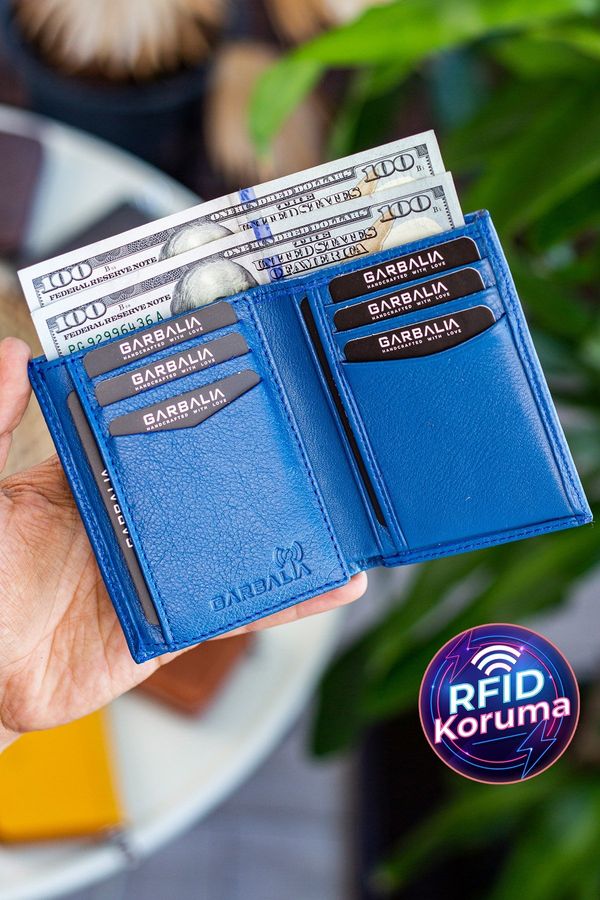 Garbalia Garbalia Rilton Genuine Leather Rfid-blocking Vertical Petrol Blue Men's Wallet