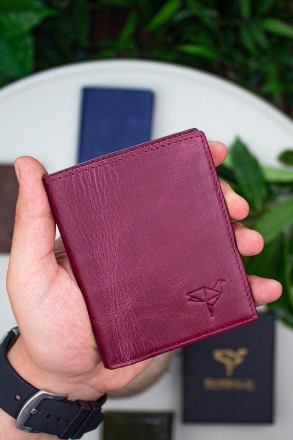 Garbalia Garbalia Unisex Claret Red Genuine Leather Crazy Card Holder Wallet