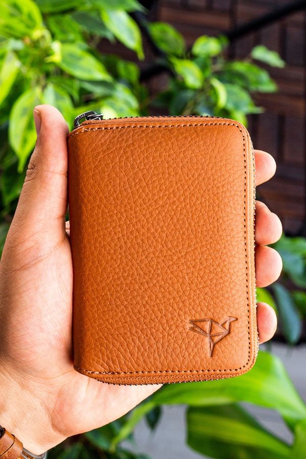 Garbalia Garbalia Unisex Tan Chain Genuine Leather Card Holder Wallet