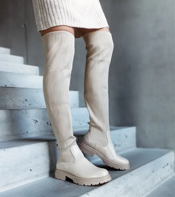 Gemre Gemre Beige long boots with elastic upper Daryla
