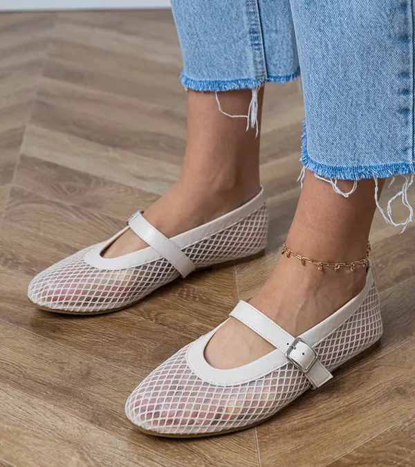 Gemre Gemre Beige mesh ballet flats with a buckle Turina