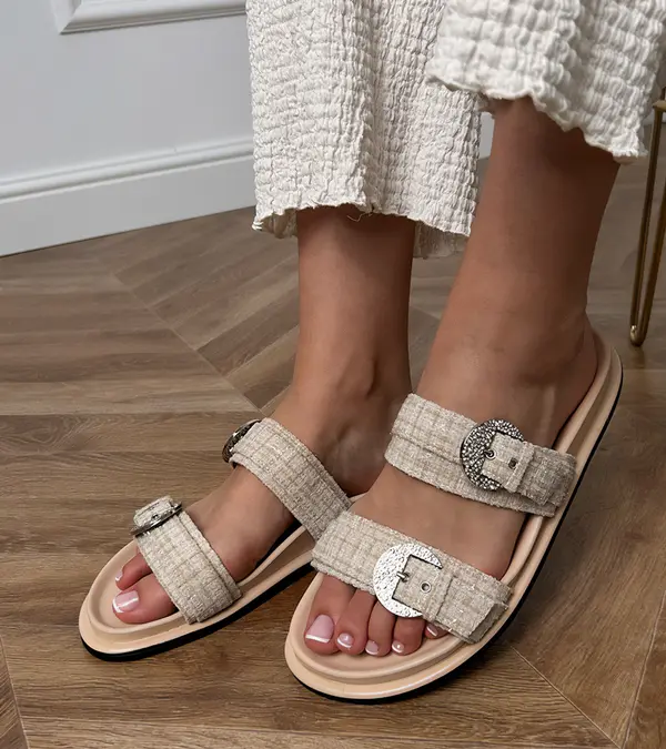 Gemre Gemre Beige sandals with straps and rhinestones on buckles Lalis