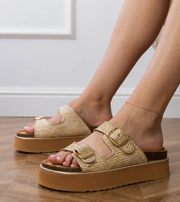 Gemre Gemre Beige-silver sandals with buckles on straps Orinos