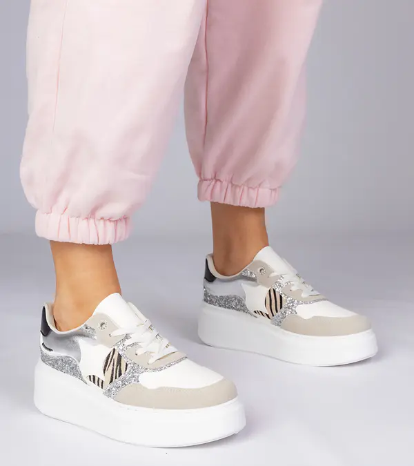 Gemre Gemre Beige sneakers with glitter and animal print Bertula