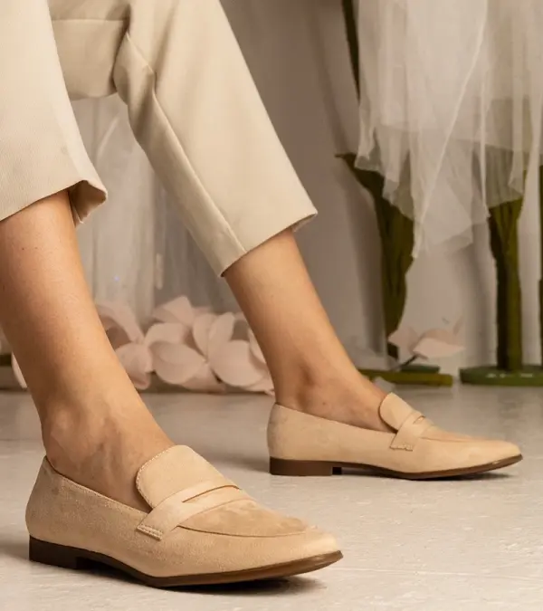 Gemre Gemre Beige Women's Classic Loafers Nageri