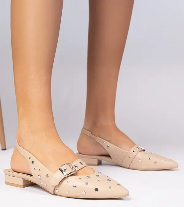 Gemre Gemre Beige women's flat heel slingback pumps Salineo