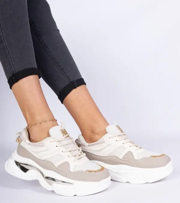 Gemre Gemre Beige women's sneakers decorated with glitter Prutto