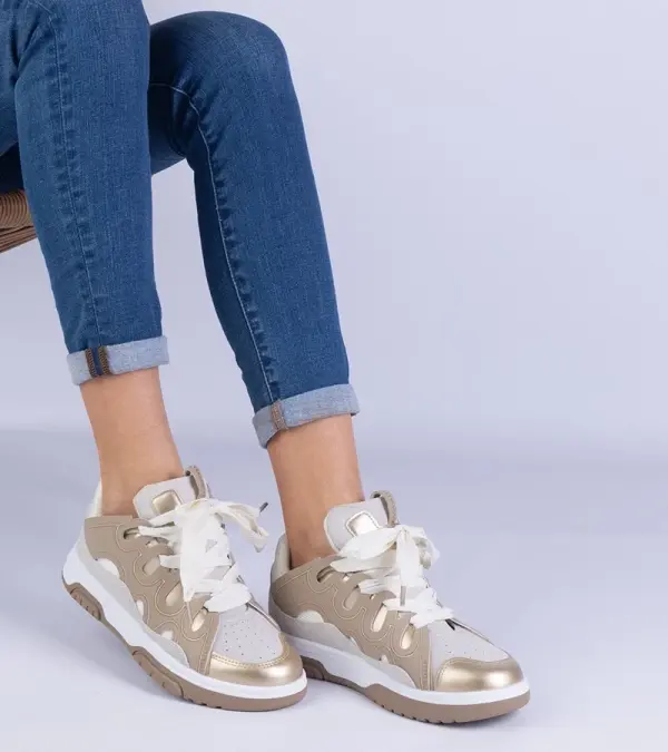 Gemre Gemre Beige women's sneakers with decorative lacing Grejs